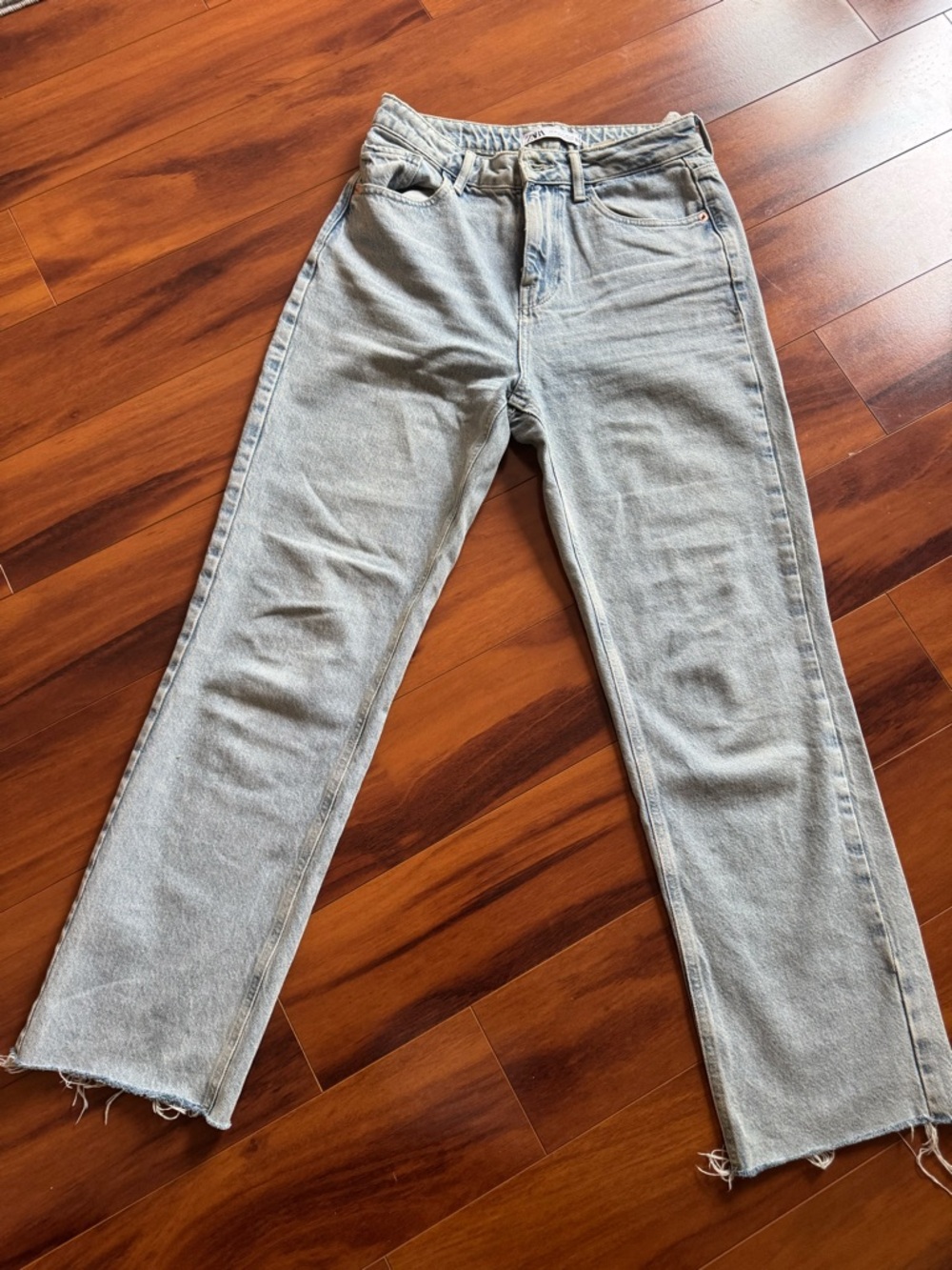Zara Light Blue High-Rise Straight Jeans